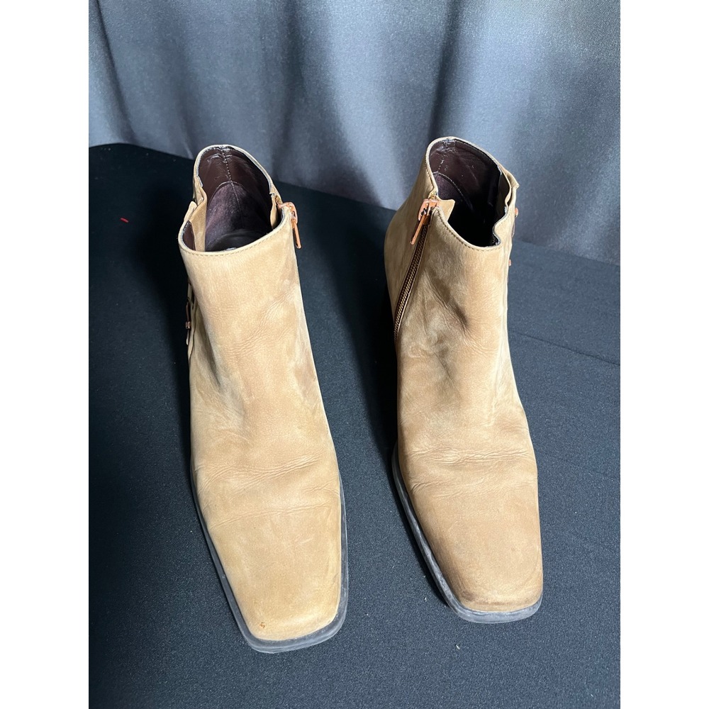 Etienne Aigner Saddle-On Leather Square Toe Ankle Boots Tan Women's 9M